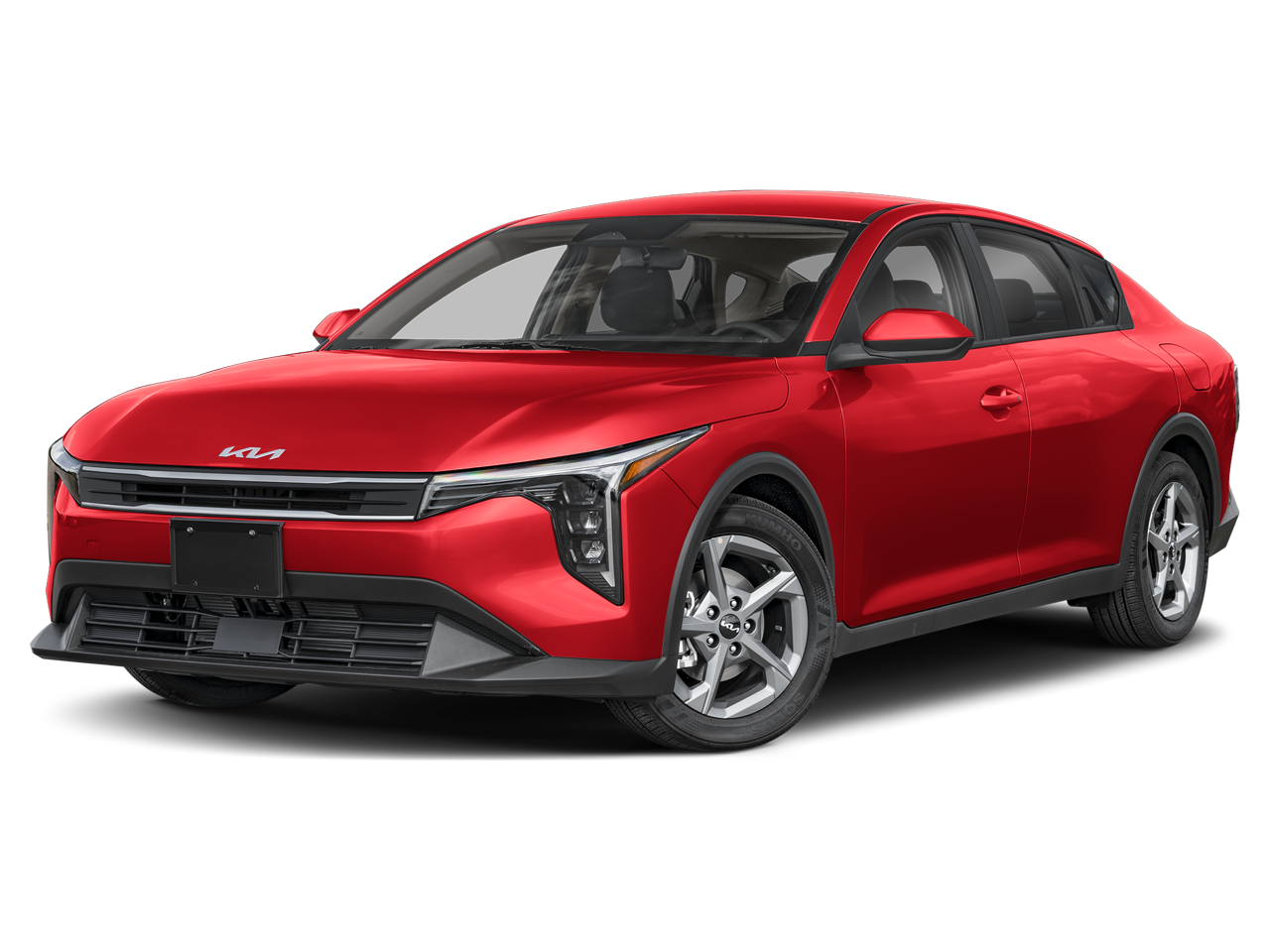 2025 Kia K4 LXS in Currant Red — front three-quarter view
